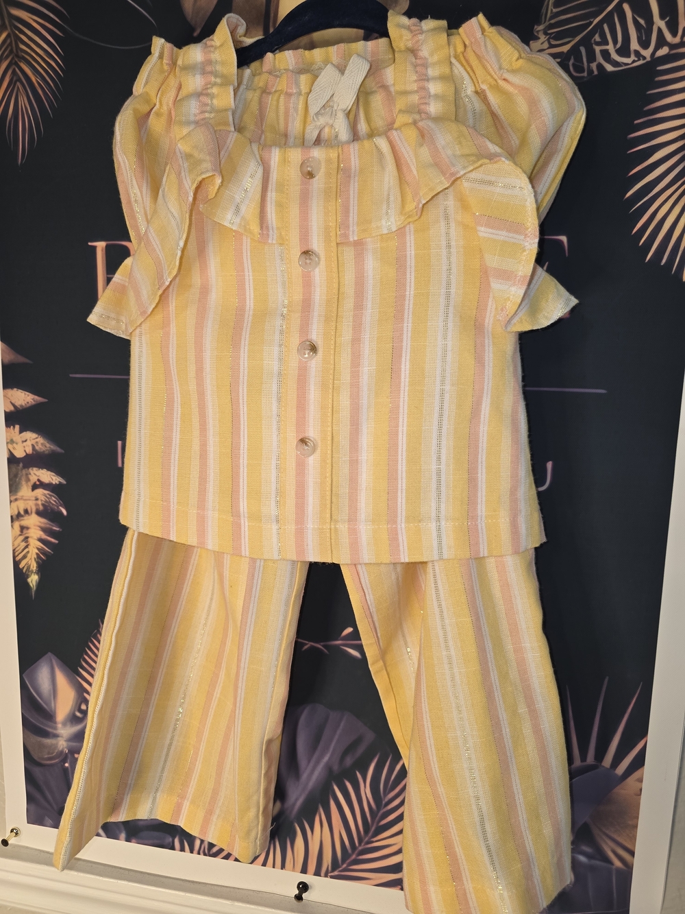 btween Yellow Pink Striped Girls Matching Set